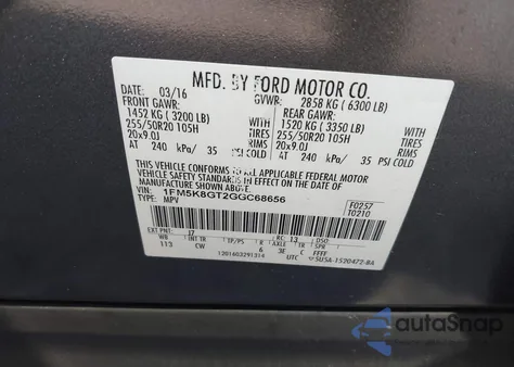 2016 Ford Explorer Sport z USA, uszkodzony, nr VIN 1FM5K8GT2GGC68656